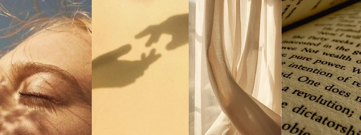 Moodboard des Diplomates : lumière dorée, soie, ombres douces, lecture